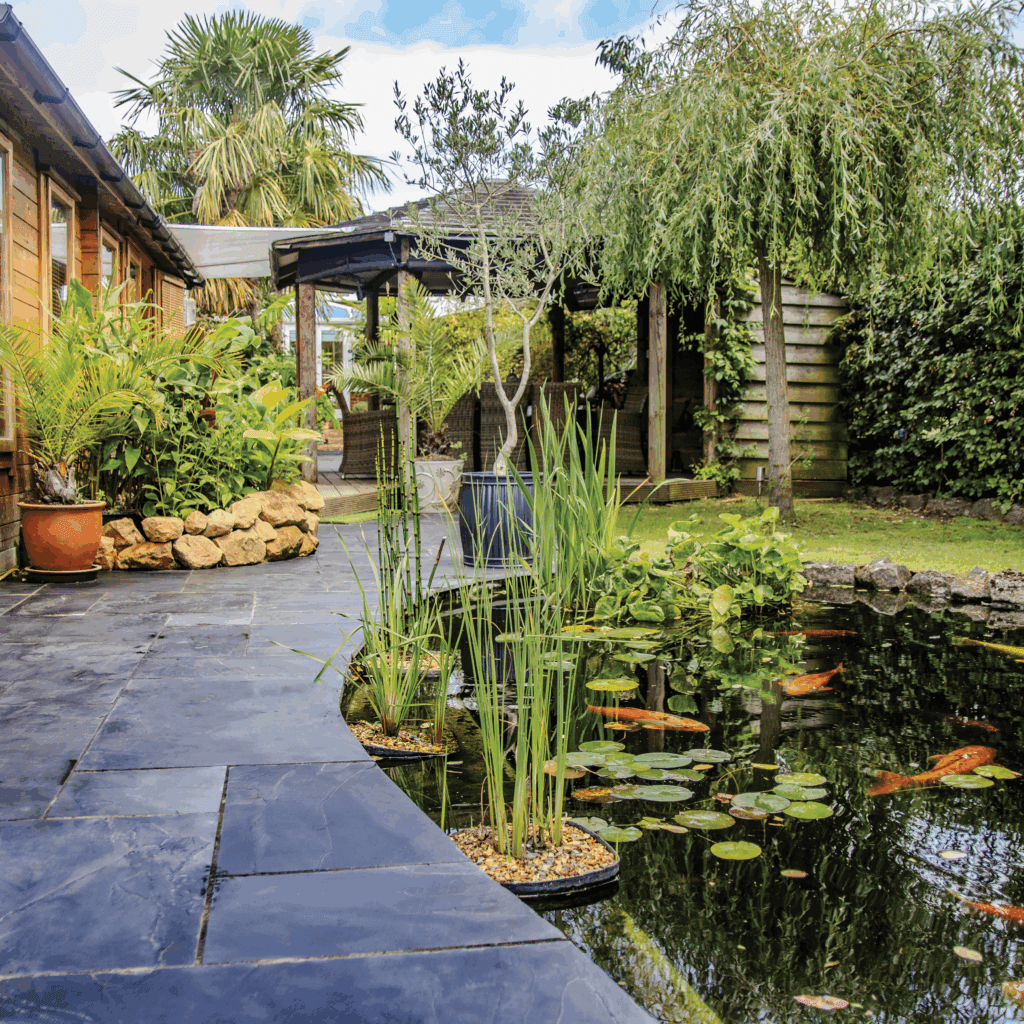 Nustone outdoor paving in a finished garden setting